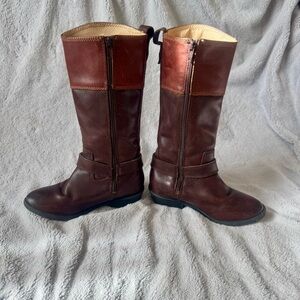 Frye Brown Leather Girls Two Tone Zip Up Brown Riding Boots Size 11.5‎
